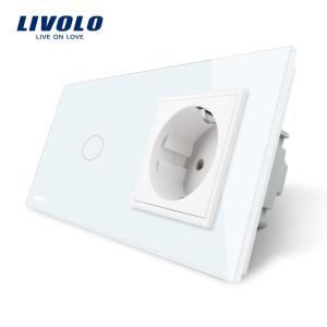 Intrerupator simplu + priza simpla Livolo rama din sticla Intrerupator simplu + priza simpla Livolo rama din sticla