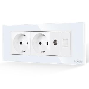 Priza Dubla Schuko + TV + Internet cu Rama din Sticla LUXION, Standard Italian, 6M Priza Dubla Schuko + TV + Internet cu Rama din Sticla LUXION, Standard Italian, 6M